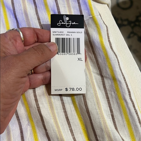 Sean John stripped linen button up shirt size XL - Picture 5 of 11